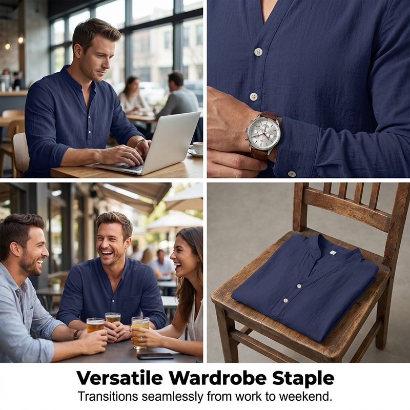 Men's Casual Linen Blend Henley – Breathable, Wrinkle-Free & Effortlessly Cool ✨
