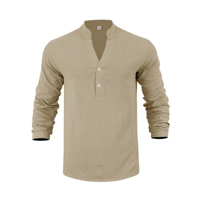 Men's Casual Linen Blend Henley – Breathable, Wrinkle-Free & Effortlessly Cool ✨