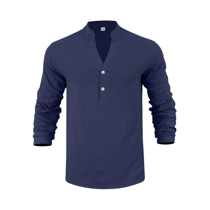 Men's Casual Linen Blend Henley – Breathable, Wrinkle-Free & Effortlessly Cool ✨