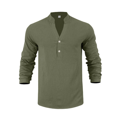 Men's Casual Linen Blend Henley – Breathable, Wrinkle-Free & Effortlessly Cool ✨