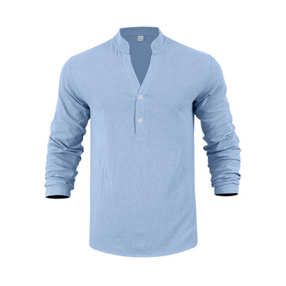 Men's Casual Linen Blend Henley – Breathable, Wrinkle-Free & Effortlessly Cool ✨