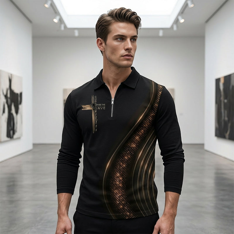 🎁New arrival 50% OFF💥Men's Casual Retro Long Sleeve Zip-Up Polo Shirt