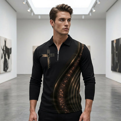 🎁New arrival 50% OFF💥Men's Casual Retro Long Sleeve Zip-Up Polo Shirt