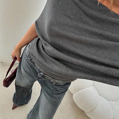 👚 Women's Asymmetrical Off-Shoulder Batwing Top – Chic Drama & Soft Comfort 🦇✨
