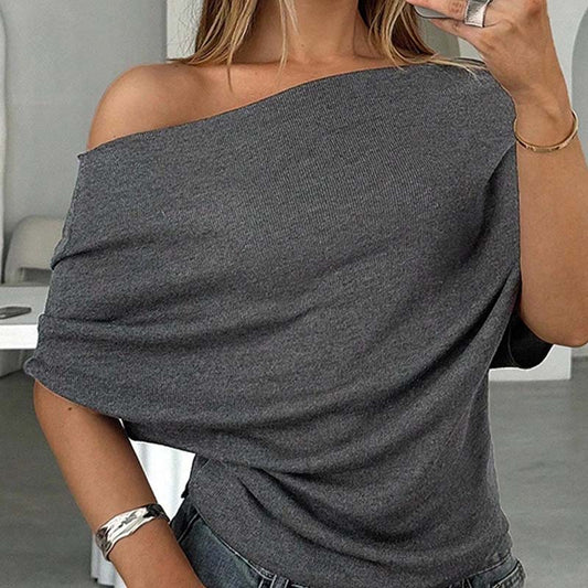 👚 Women's Asymmetrical Off-Shoulder Batwing Top – Chic Drama & Soft Comfort 🦇✨