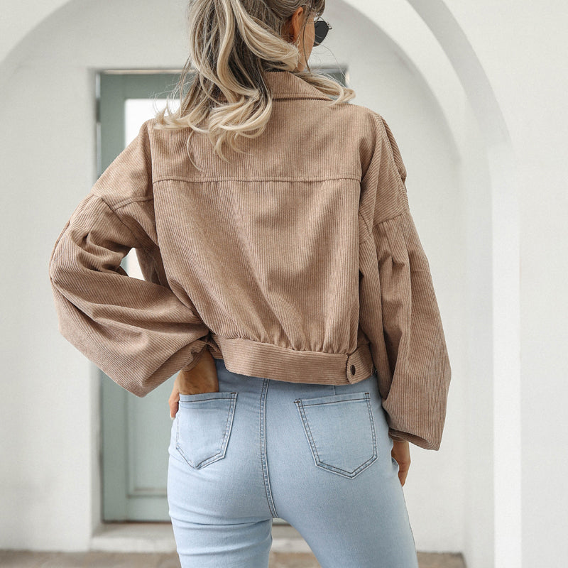 🧥 Women's Cropped Corduroy Jacket with Balloon Sleeves ✨