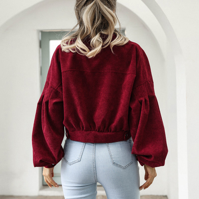 🧥 Women's Cropped Corduroy Jacket with Balloon Sleeves ✨
