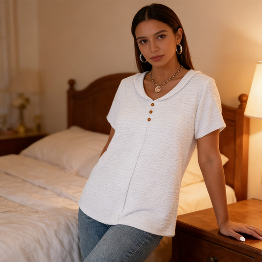 Women's Textured V-Neck Top – Wrinkle-Resistant & Relaxed Fit ✨