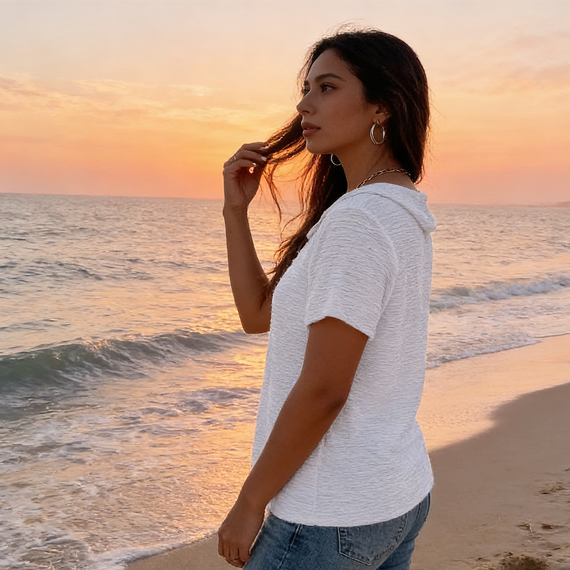 Women's Textured V-Neck Top – Wrinkle-Resistant & Relaxed Fit ✨