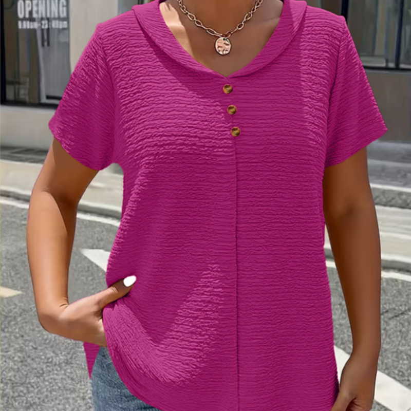Women's Textured V-Neck Top – Wrinkle-Resistant & Relaxed Fit ✨
