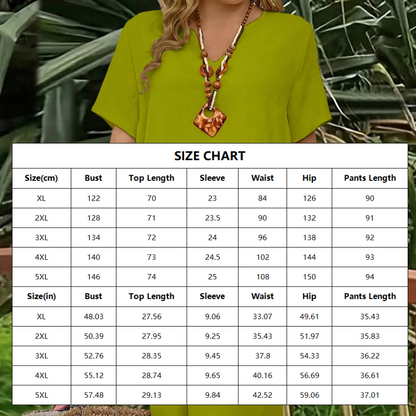 💎 Women's Casual Short-Sleeve Top and Wide-Leg Pants Set💎 Relaxed Fit, Breathable Fabric & V-Neck Design ✨