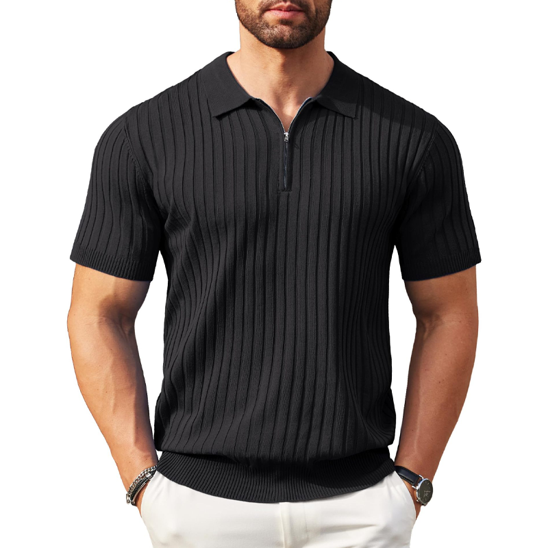 👕 LIMITED-TIME 50% OFF! ⚡ Men’s Ribbed Zip-Up Shirt – Muscle Fit, Stretch Knit, Modern Collar 🆒