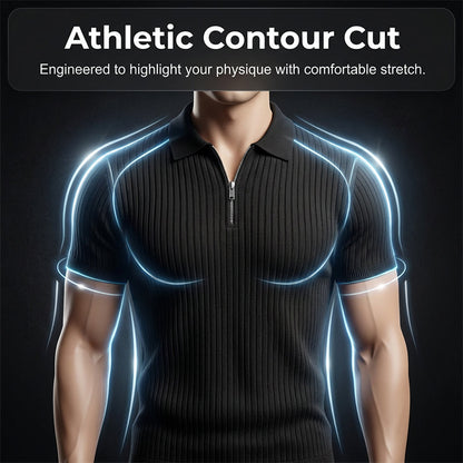 👕 LIMITED-TIME 50% OFF! ⚡ Men’s Ribbed Zip-Up Shirt – Muscle Fit, Stretch Knit, Modern Collar 🆒