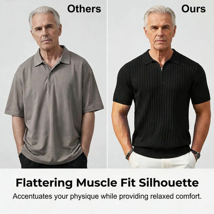 👕 LIMITED-TIME 50% OFF! ⚡ Men’s Ribbed Zip-Up Shirt – Muscle Fit, Stretch Knit, Modern Collar 🆒