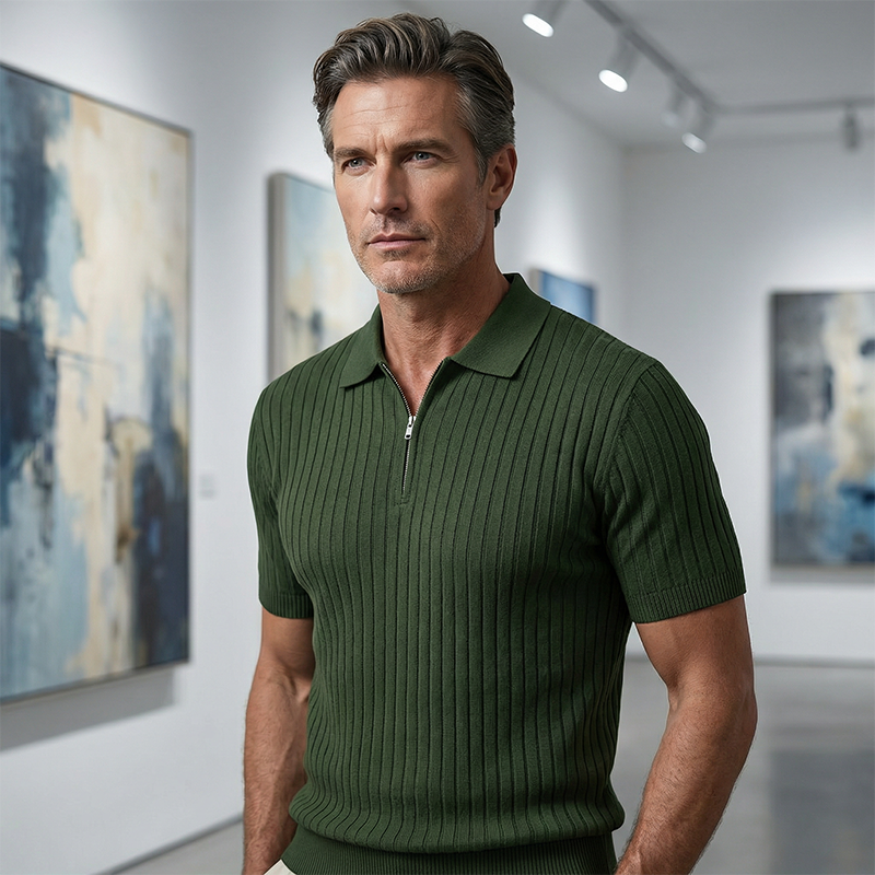 👕 LIMITED-TIME 50% OFF! ⚡ Men’s Ribbed Zip-Up Shirt – Muscle Fit, Stretch Knit, Modern Collar 🆒