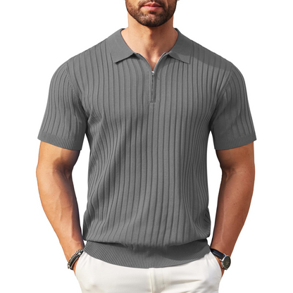 👕 LIMITED-TIME 50% OFF! ⚡ Men’s Ribbed Zip-Up Shirt – Muscle Fit, Stretch Knit, Modern Collar 🆒