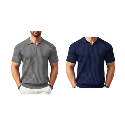👕 LIMITED-TIME 50% OFF! ⚡ Men’s Ribbed Zip-Up Shirt – Muscle Fit, Stretch Knit, Modern Collar 🆒