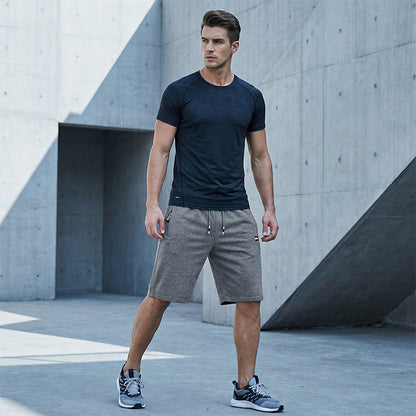 Men's Casual Drawstring Shorts with Zipper Pockets