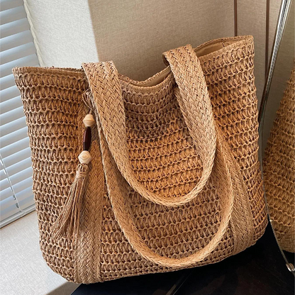 New Large Capacity Fringe Accessory Straw Beach Bag