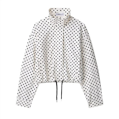 Women's Polka Dot Cropped Jacket with Stand Collar