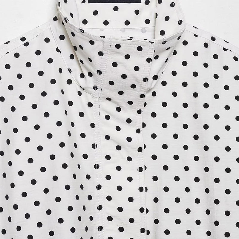 Women's Polka Dot Cropped Jacket with Stand Collar