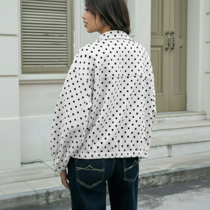 Women's Polka Dot Cropped Jacket with Stand Collar
