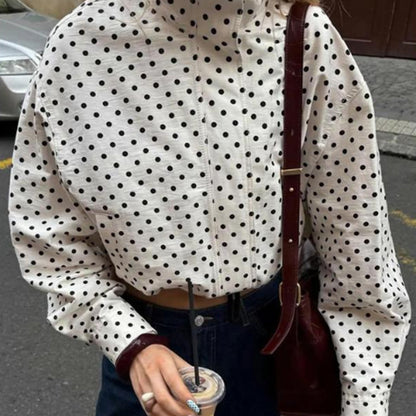 Women's Polka Dot Cropped Jacket with Stand Collar