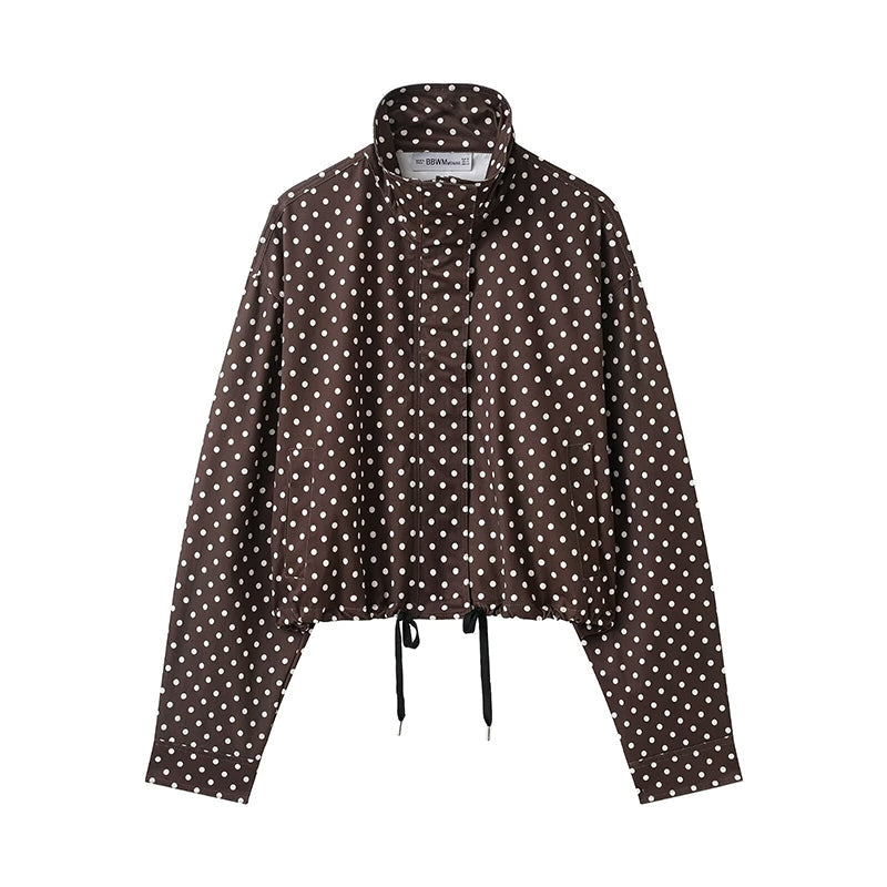 Women's Polka Dot Cropped Jacket with Stand Collar