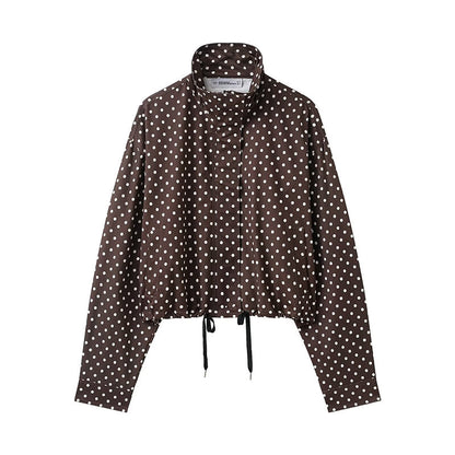 Women's Polka Dot Cropped Jacket with Stand Collar