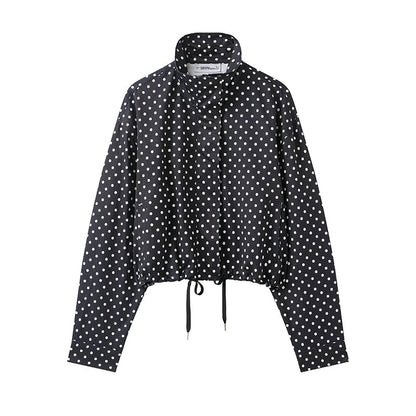 Women's Polka Dot Cropped Jacket with Stand Collar