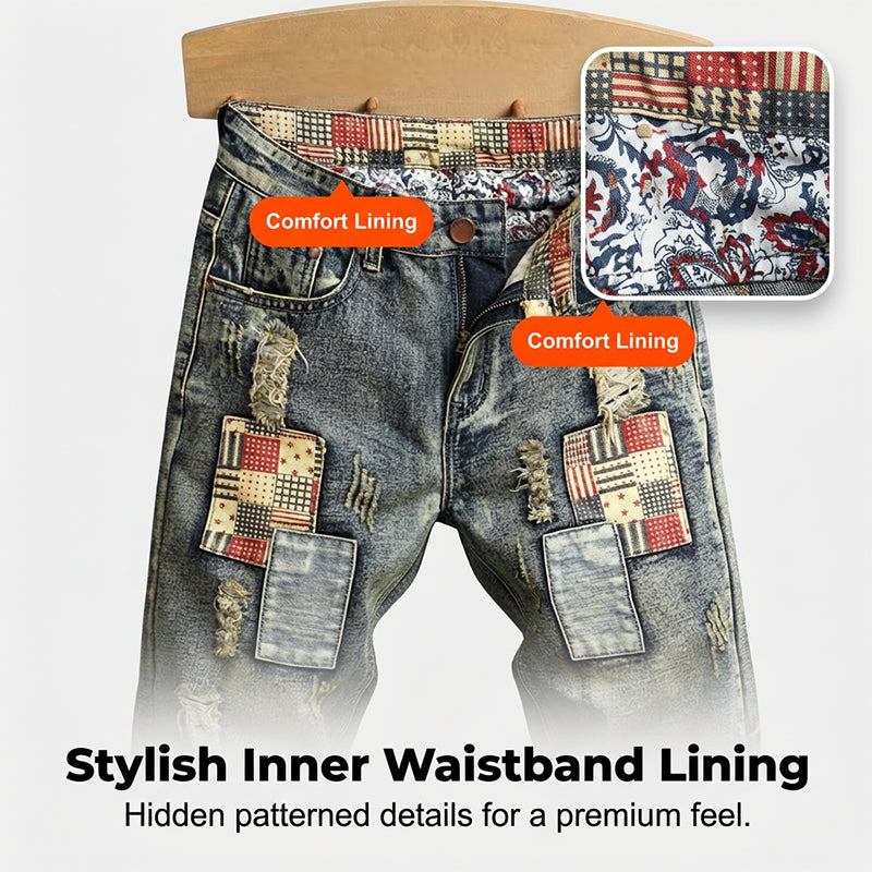 🩳 Men's Ripped Denim Shorts – Distressed, Patched, Retro Wash ✨