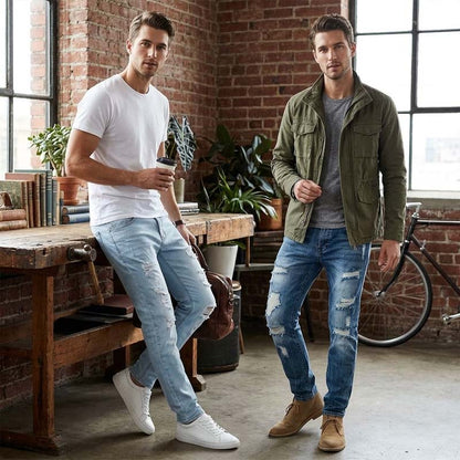 Men's Slim Straight Ripped Jeans