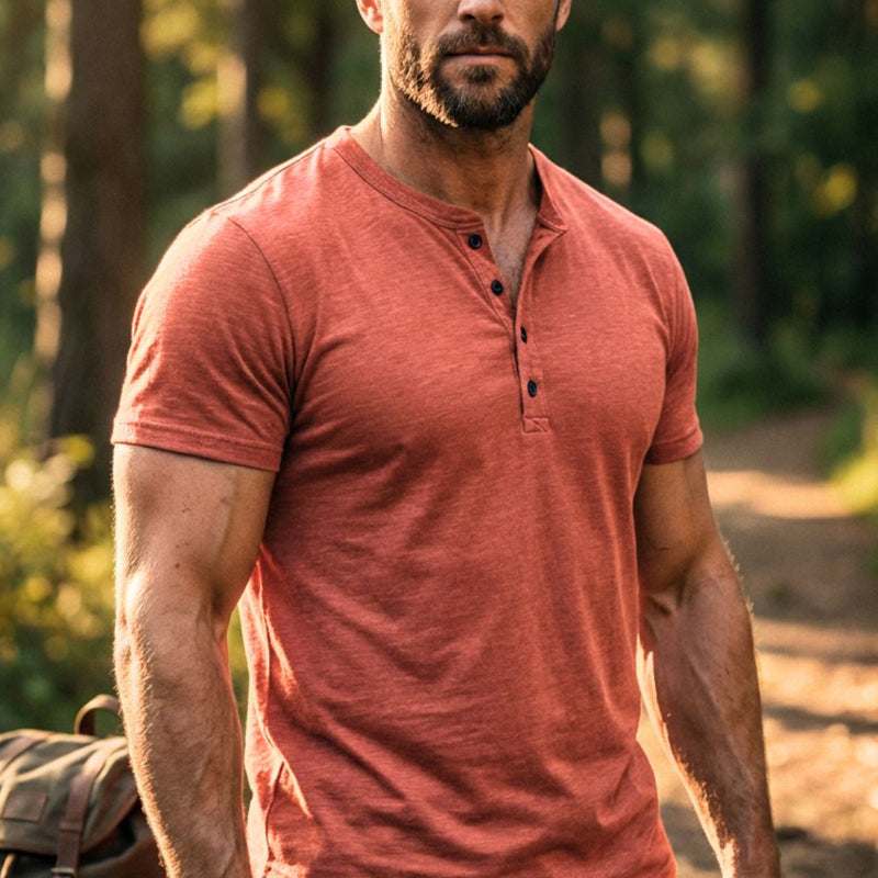 🔥 Men's Short Sleeve Henley T-Shirt – Classic Style, Soft Fabric & Perfect for Everyday Wear 🏠