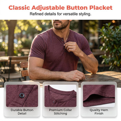 🔥 Men's Short Sleeve Henley T-Shirt – Classic Style, Soft Fabric & Perfect for Everyday Wear 🏠