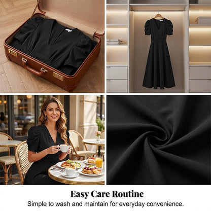 🥳2026 HOT SALE🥳💞50K+ SOLD!💥💕🌿 50% OFF! Elegant Puff Sleeve Dress – V-neck & high waist create hourglass shape. Breathable, wrinkle-resistant. Perfect for mature women. 👗✅