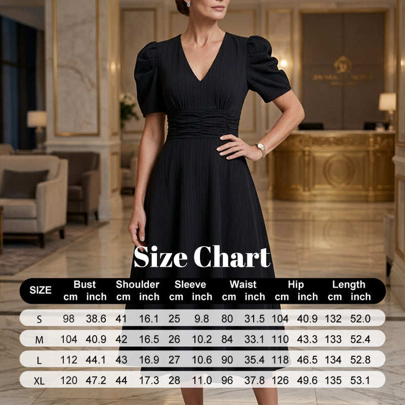 🥳2026 HOT SALE🥳💞50K+ SOLD!💥💕🌿 50% OFF! Elegant Puff Sleeve Dress – V-neck & high waist create hourglass shape. Breathable, wrinkle-resistant. Perfect for mature women. 👗✅