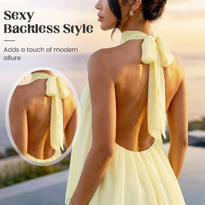 🎉 2026 Sale — Over 15,000 Sold! 💃 Women's Flowy Halter Drop-Waist Mini Dress – Backless & Stunning ✨