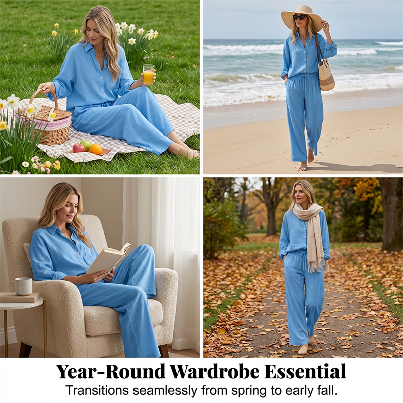 Women’s Chic Faux-Linen Two-Piece Outfit