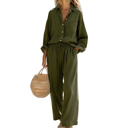 Women’s Chic Faux-Linen Two-Piece Outfit