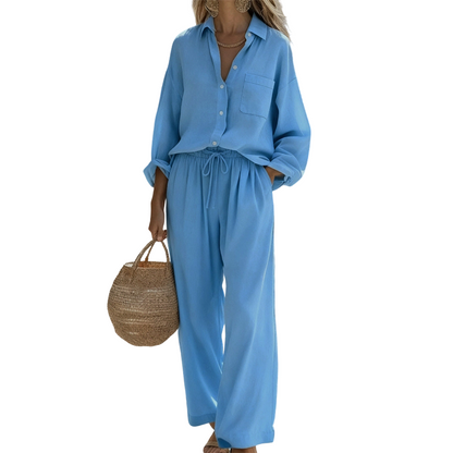 Women’s Chic Faux-Linen Two-Piece Outfit