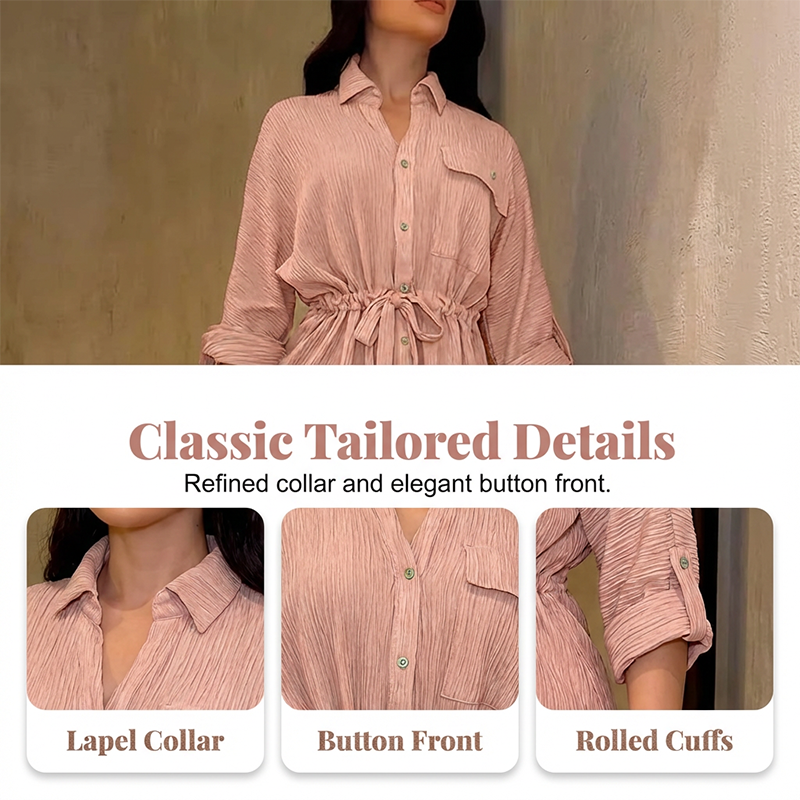 Women's Drawstring Shirt & Wide-Leg Pants Set – Adjustable Waist, Flowy Trousers & Textured Fabric