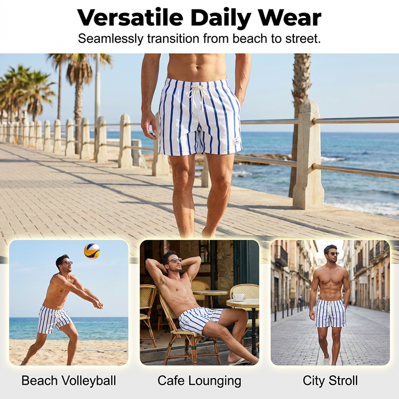 Men's Striped Quick-Dry Lightweight Beach Shorts