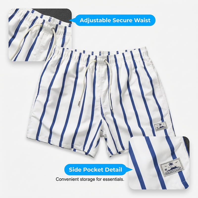 Men's Striped Quick-Dry Lightweight Beach Shorts