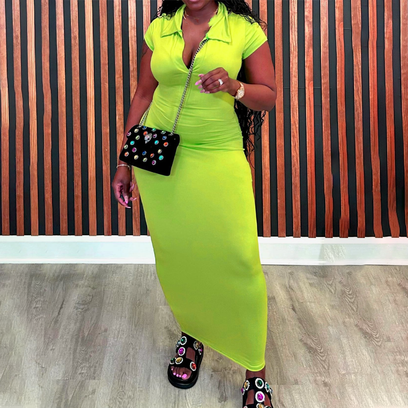 Women's Collared V-Neck Bodycon Midi Dress