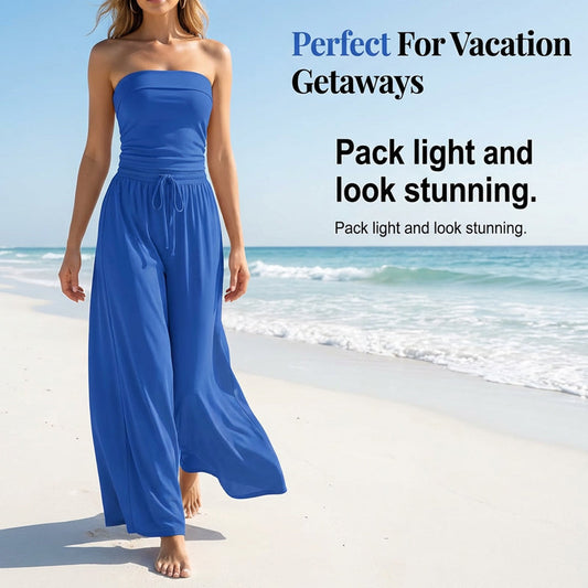 Women's Summer Two-Piece Outfit - Strapless Top & Pants