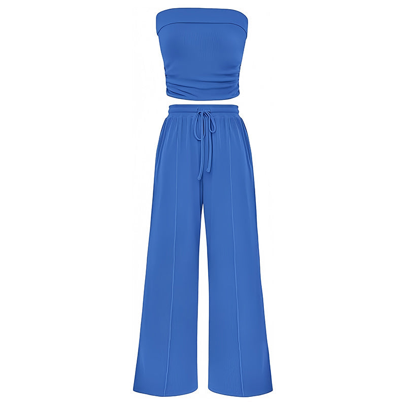 Women's Summer Two-Piece Outfit - Strapless Top & Pants