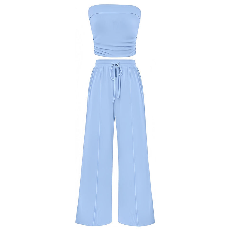 Women's Summer Two-Piece Outfit - Strapless Top & Pants