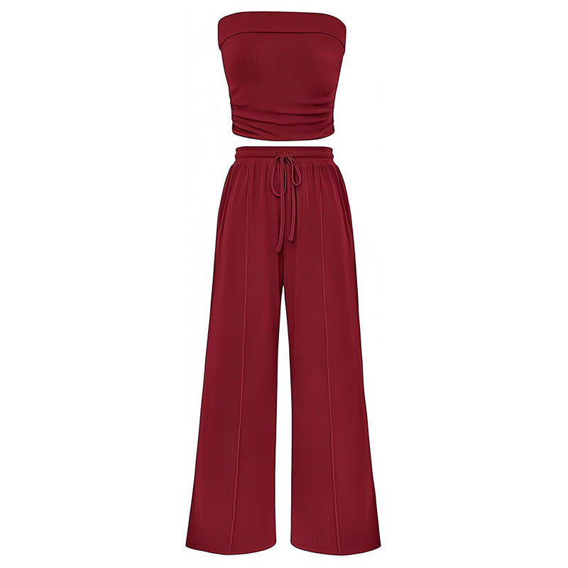 Women's Summer Two-Piece Outfit - Strapless Top & Pants