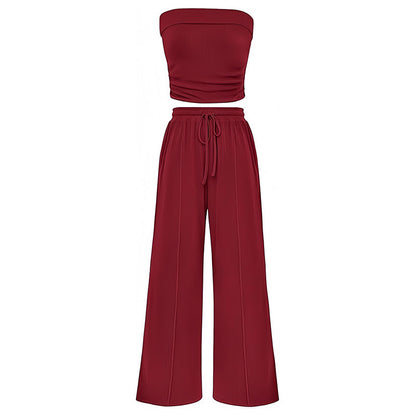Women's Summer Two-Piece Outfit - Strapless Top & Pants