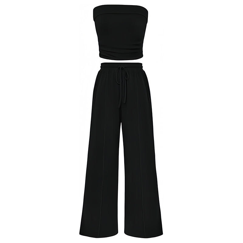 Women's Summer Two-Piece Outfit - Strapless Top & Pants